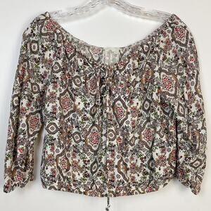 SADIE & SAGE FLORAL OFF SHOULDER CROP TOP PUFF SLEEVE SIZE M
